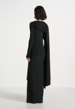 Edena - Asym Ruched Draped Maxi Dress - Black