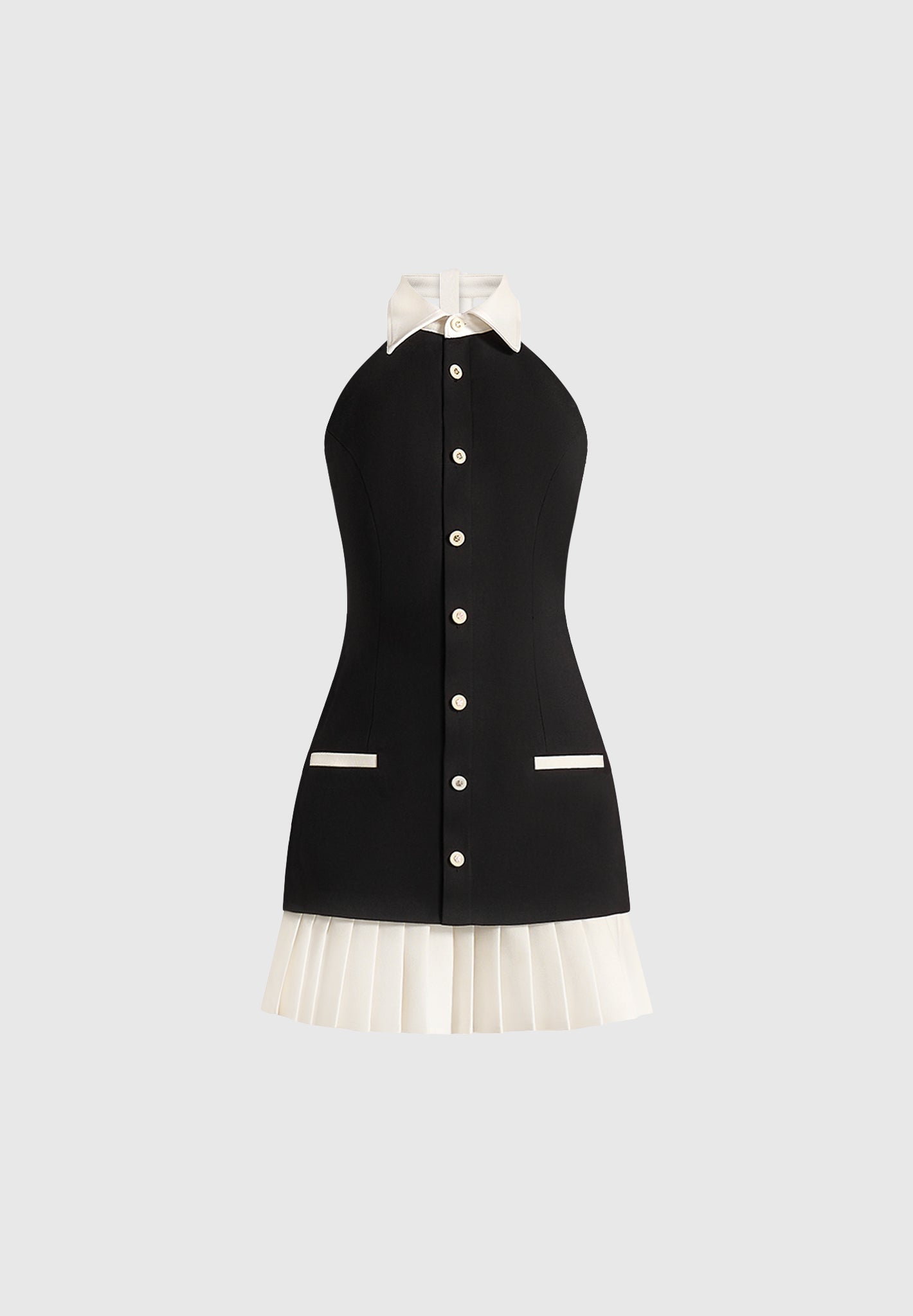 Jasmine - Halterneck Pleated Mini Dress - Black