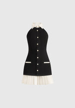 Jasmine - Halterneck Pleated Mini Dress - Black