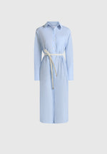Isa - Belted Pinstripe Cotton Midi Shirt Dress - Pale Blue