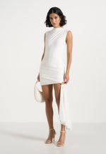 Anouk - Cap Sleeve Ring Detail Drape Mini Dress - White