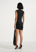 Anouk - Cap Sleeve Ring Detail Drape Mini Dress - Black