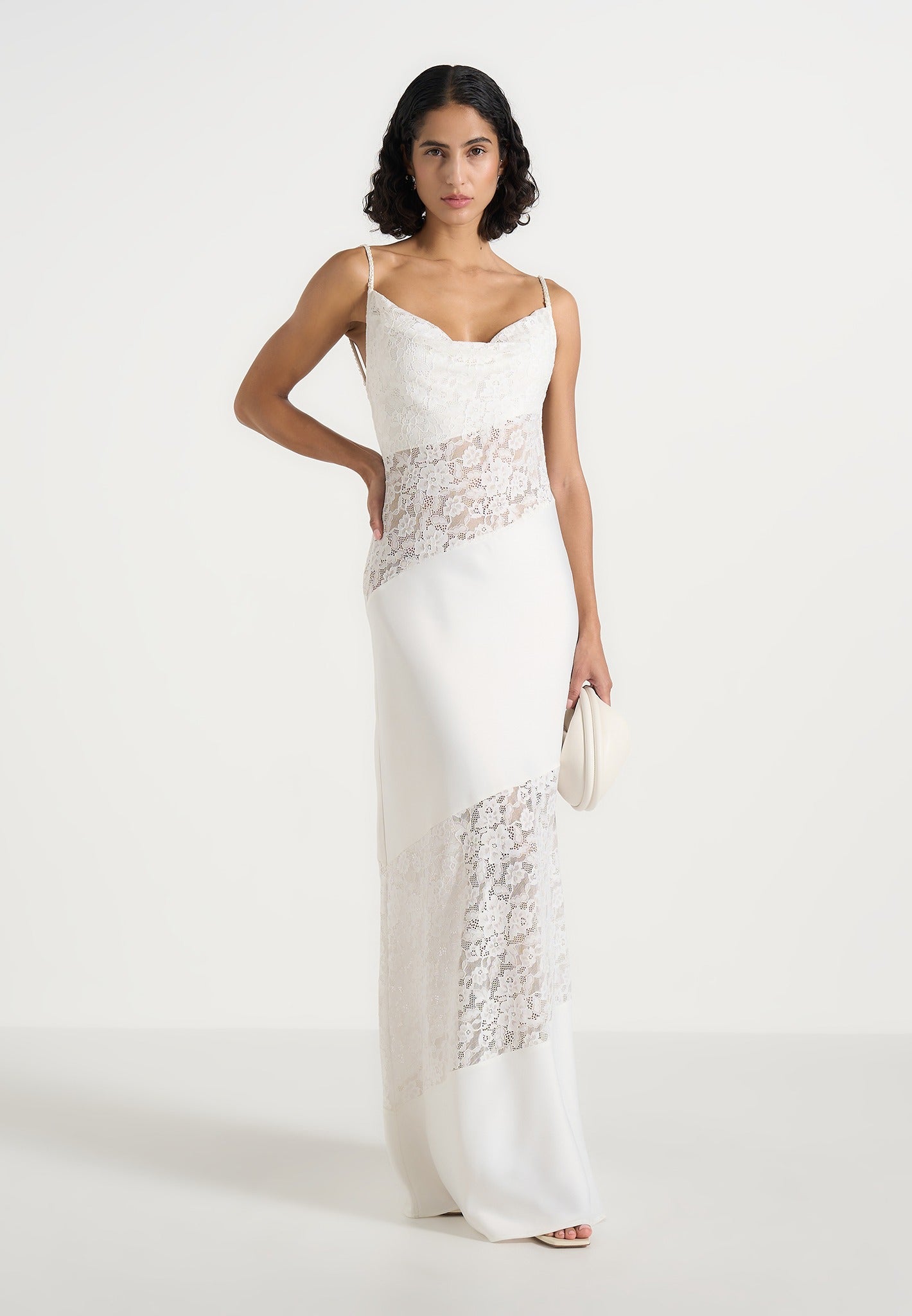 Naya - Asymmetric Lace Maxi Dress - White 