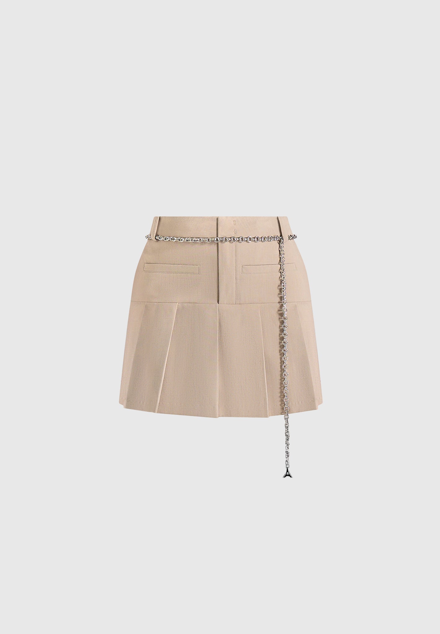 Elise - Tailored Pleated Skort With Belt - Taupe