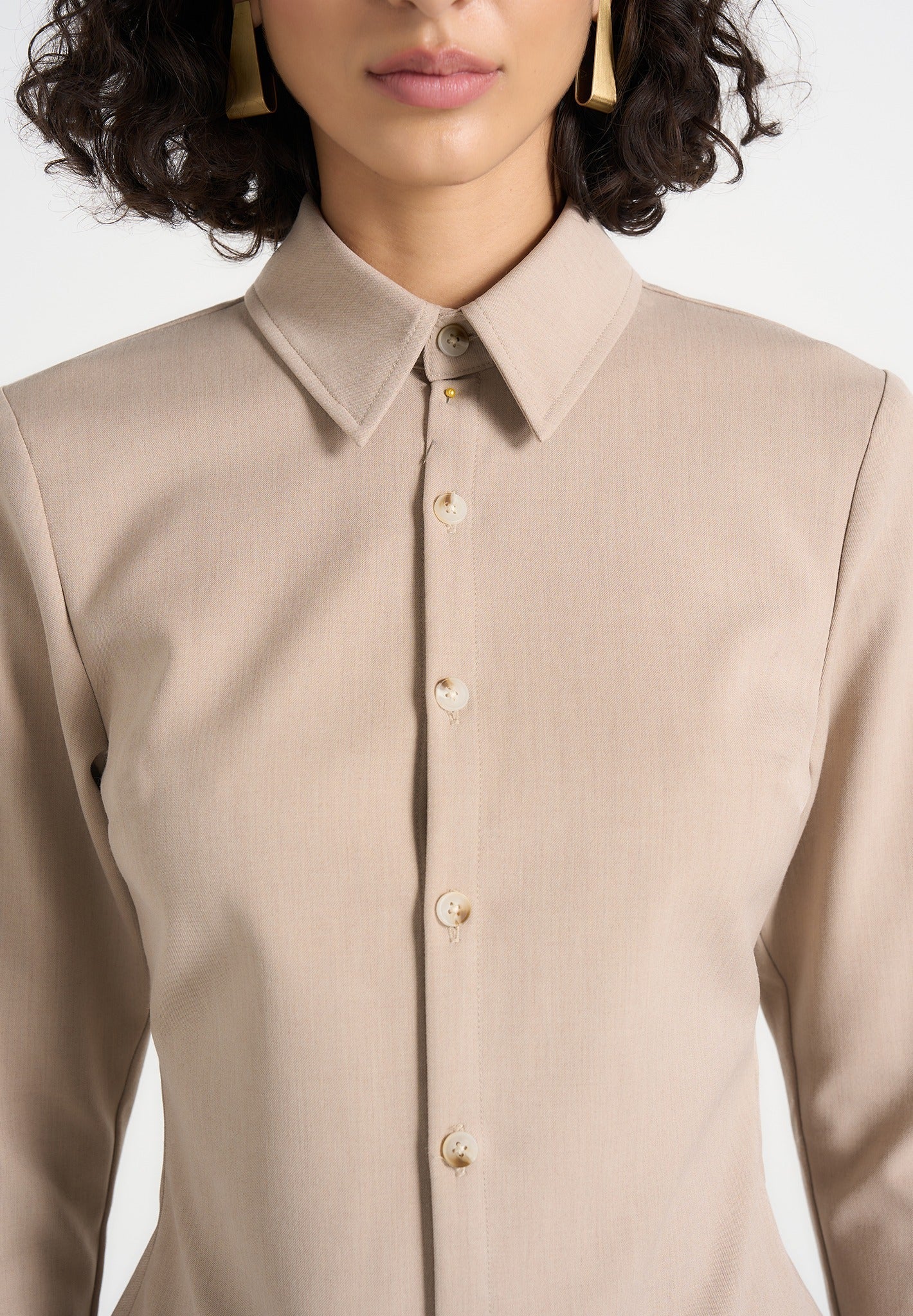 Sonia - Tailored Cinch Shirt - Taupe