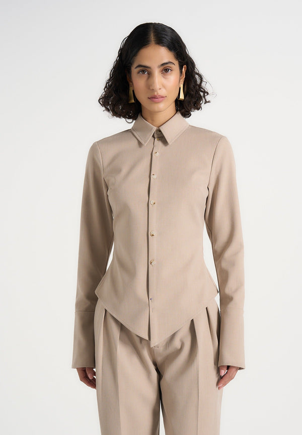 Sonia - Tailored Cinch Shirt - Taupe