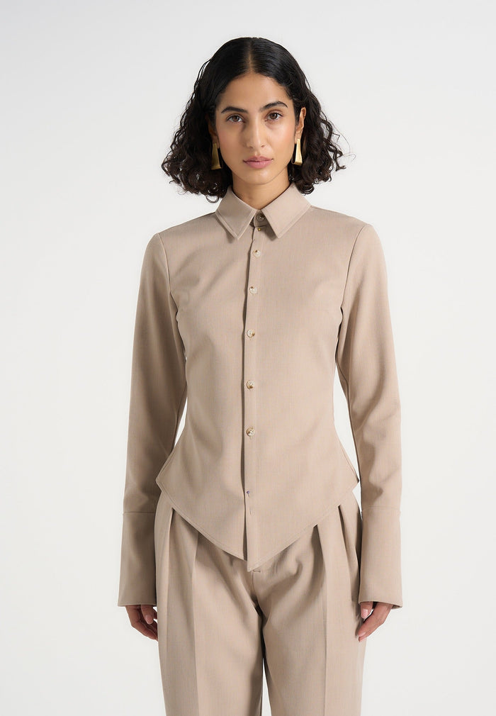 Sonia - Tailored Cinch Shirt - Taupe