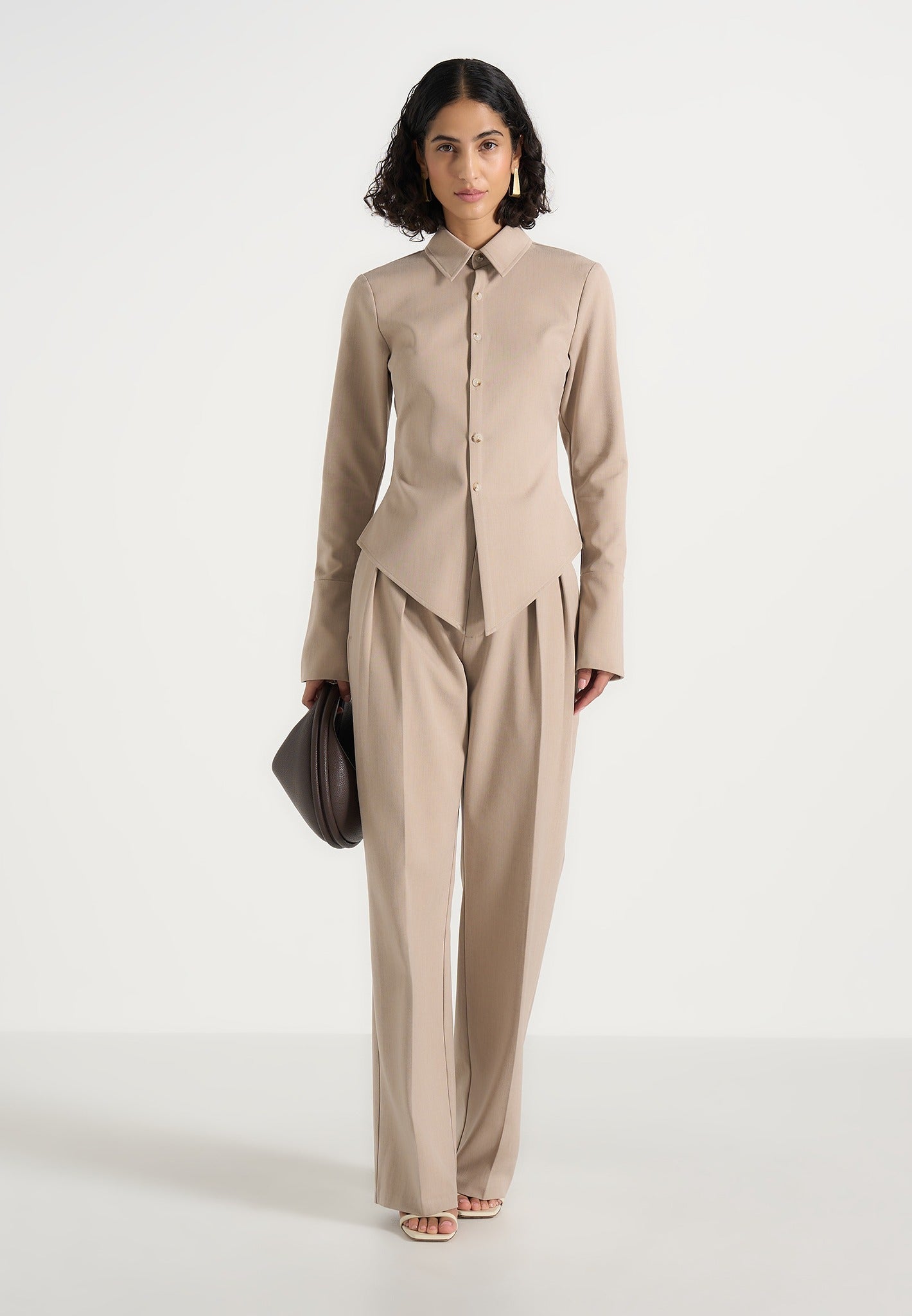 Sonia - Tailored Cinch Shirt - Taupe