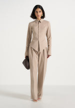 Sonia - Tailored Cinch Shirt - Taupe