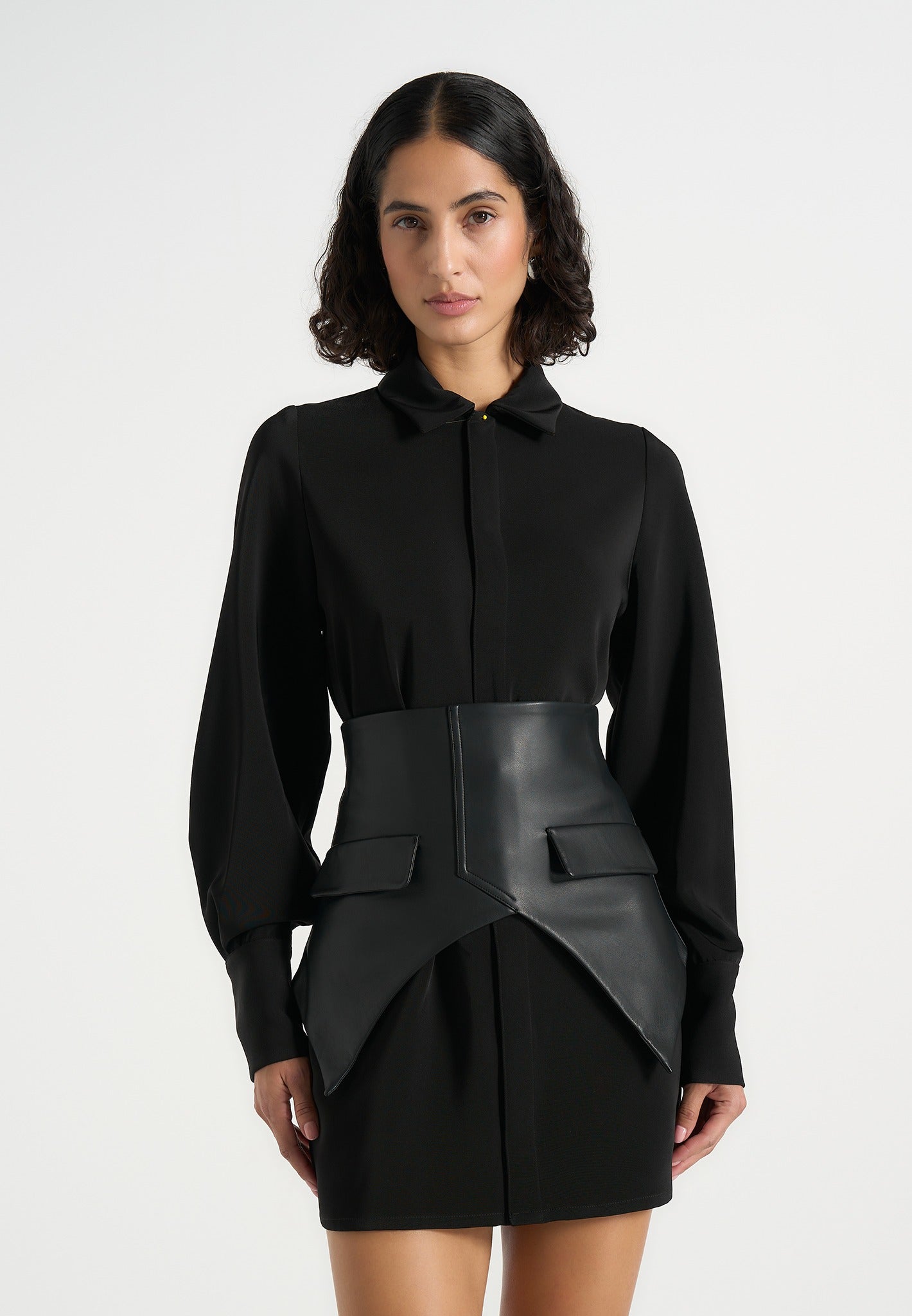 Keira - Corset Overlay Shirt Mini Dress - Black 