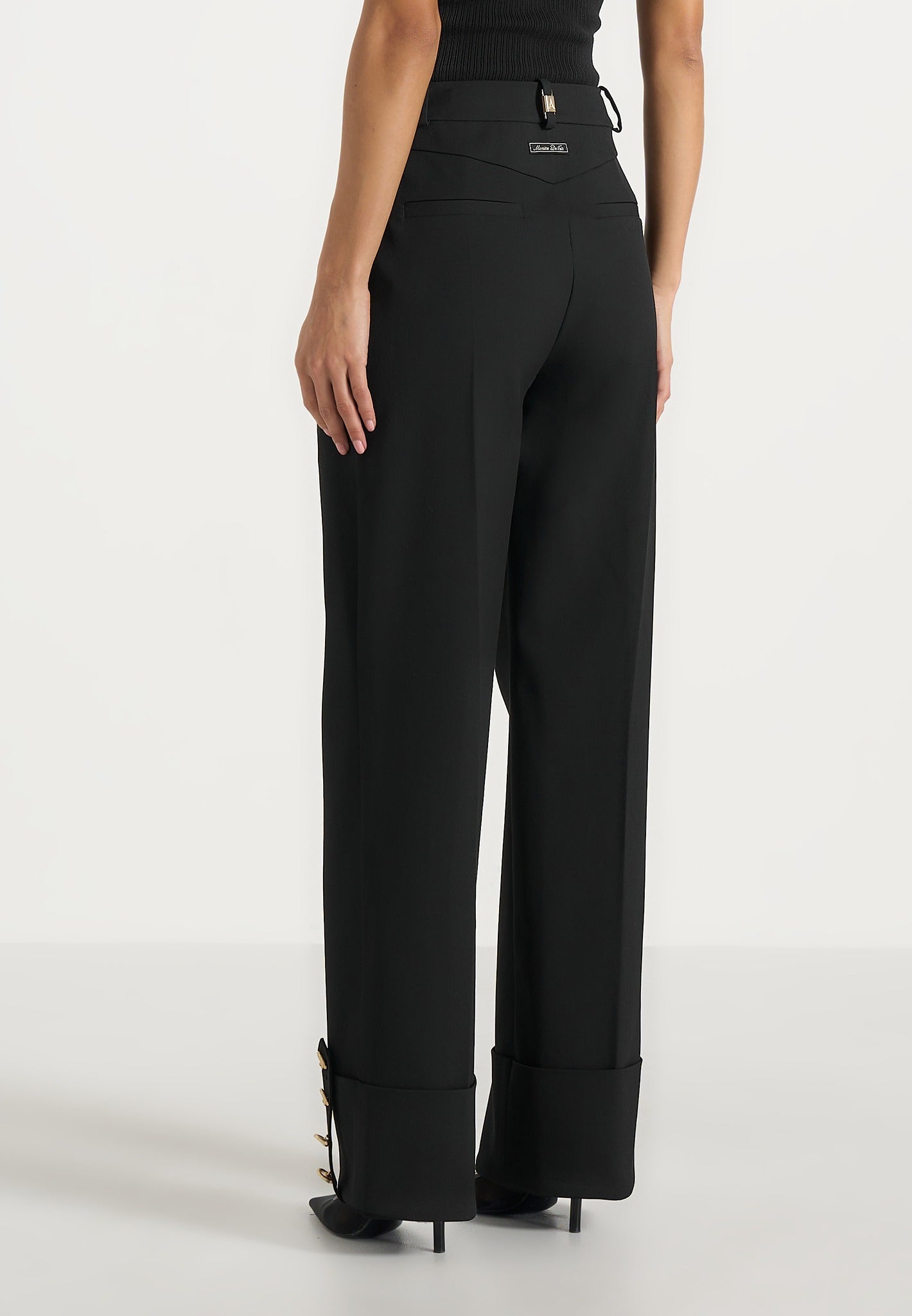 Darlene - Turn Up Detail Tailored Twin Pleat Pants - Black