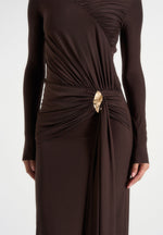 Edena - Asymmetric Ruched Draped Maxi Dress - Brown