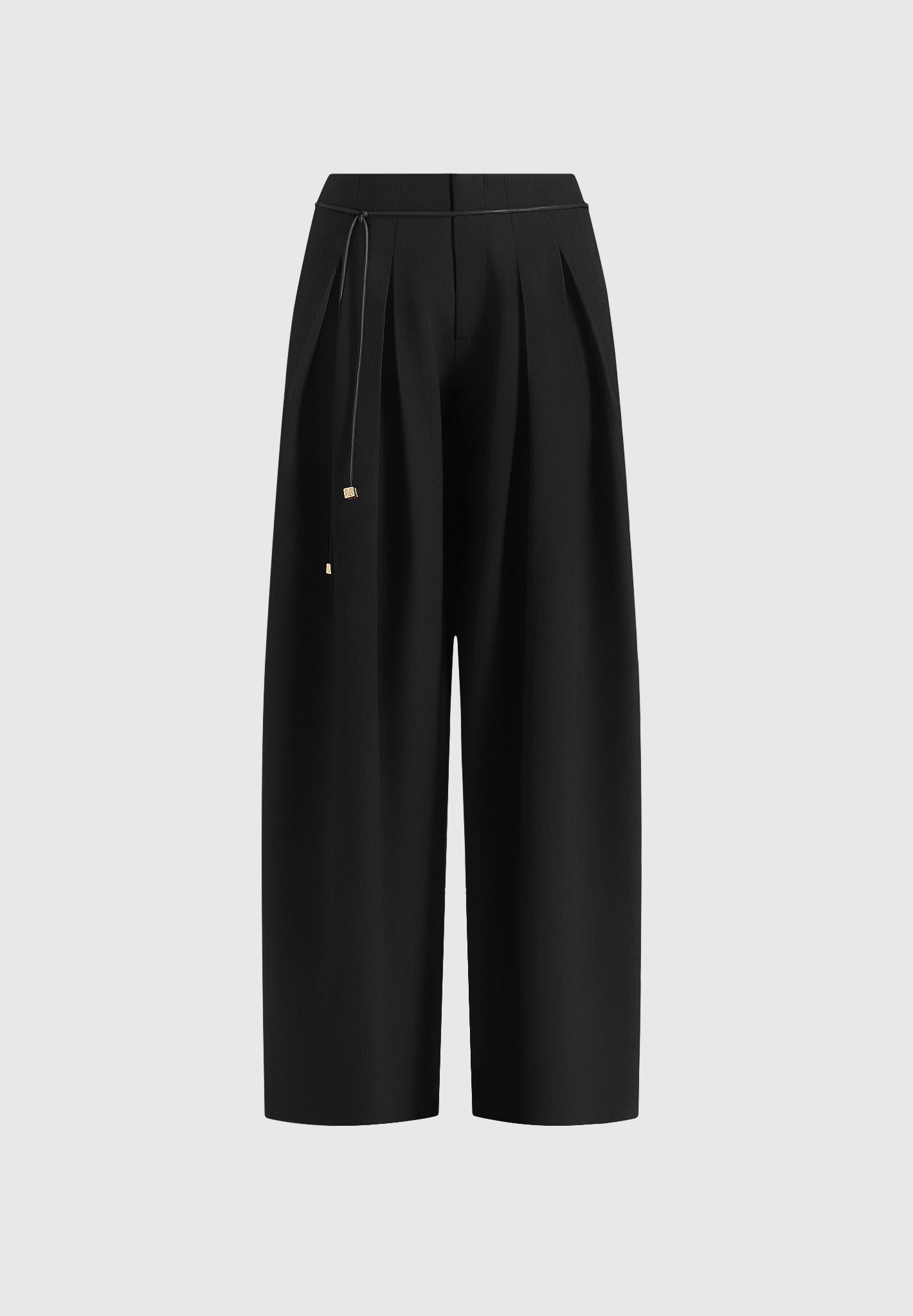 Flora - Box Pleat Wide Leg Belted Pants - Black