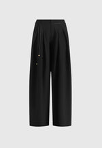 Flora - Box Pleat Wide Leg Belted Pants - Black