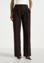 Julie - Tailored Twin Pleat Pants - Dark Brown