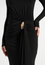 Edena - Asym Ruched Draped Maxi Dress - Black