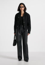Nino - Clasp Detail Contrast Stitch Gabardine Jacket - Black