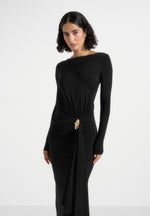 edena-asym-ruched-draped-maxi-dress-black