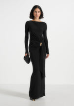 Edena - Asym Ruched Draped Maxi Dress - Black