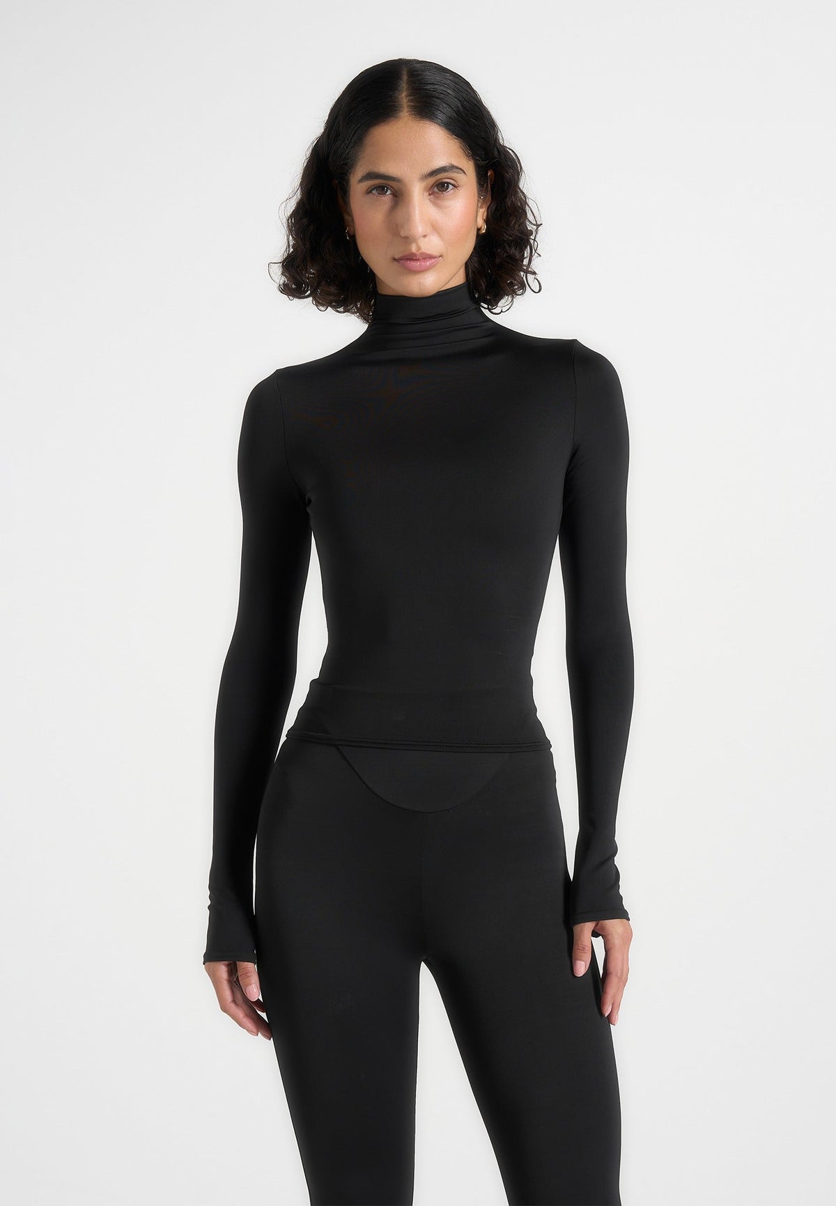 TP001 - Mock Neck Long Sleeve Top - Black