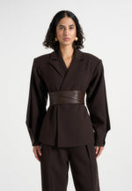 marie-twist-sleeve-tailored-blazer-with-belt-brown