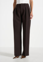 Julie - Tailored Twin Pleat Pants - Dark Brown