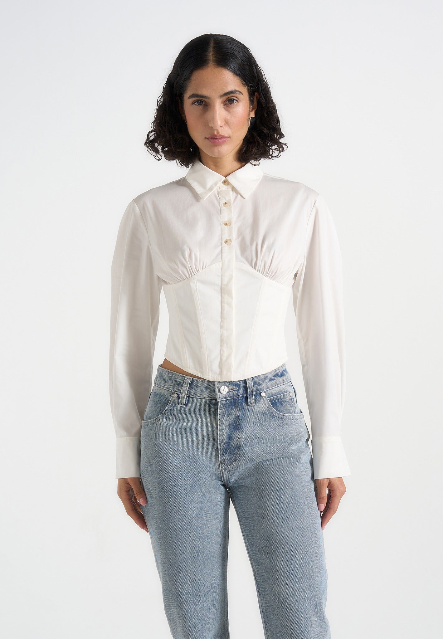 Margot - Cotton Corset Shirt - White 
