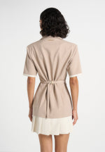 Baya - Tailored Cinch Waist Pleated Blazer Dress - Beige