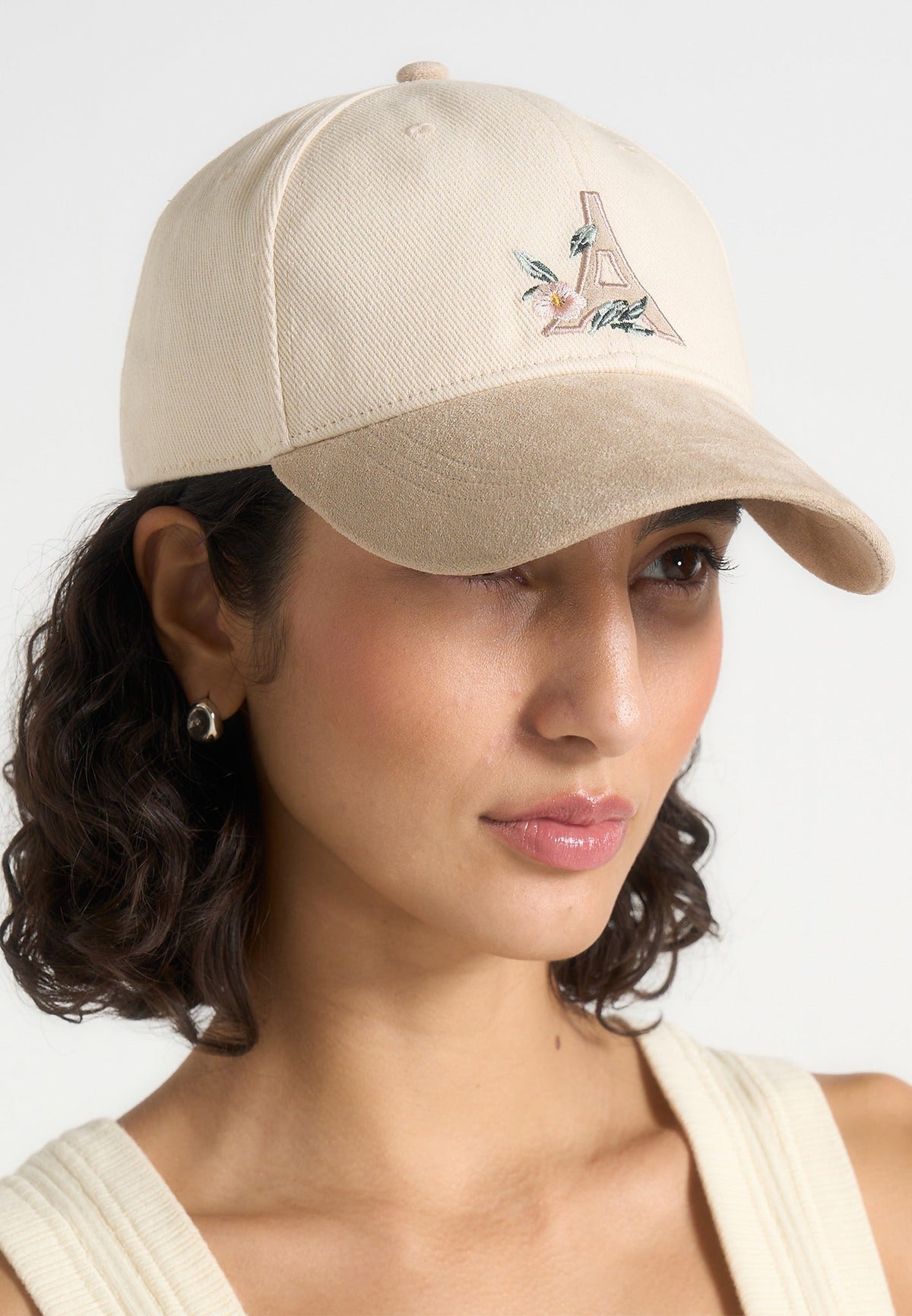 Floral Eiffel Suede Contrast Cap - Beige