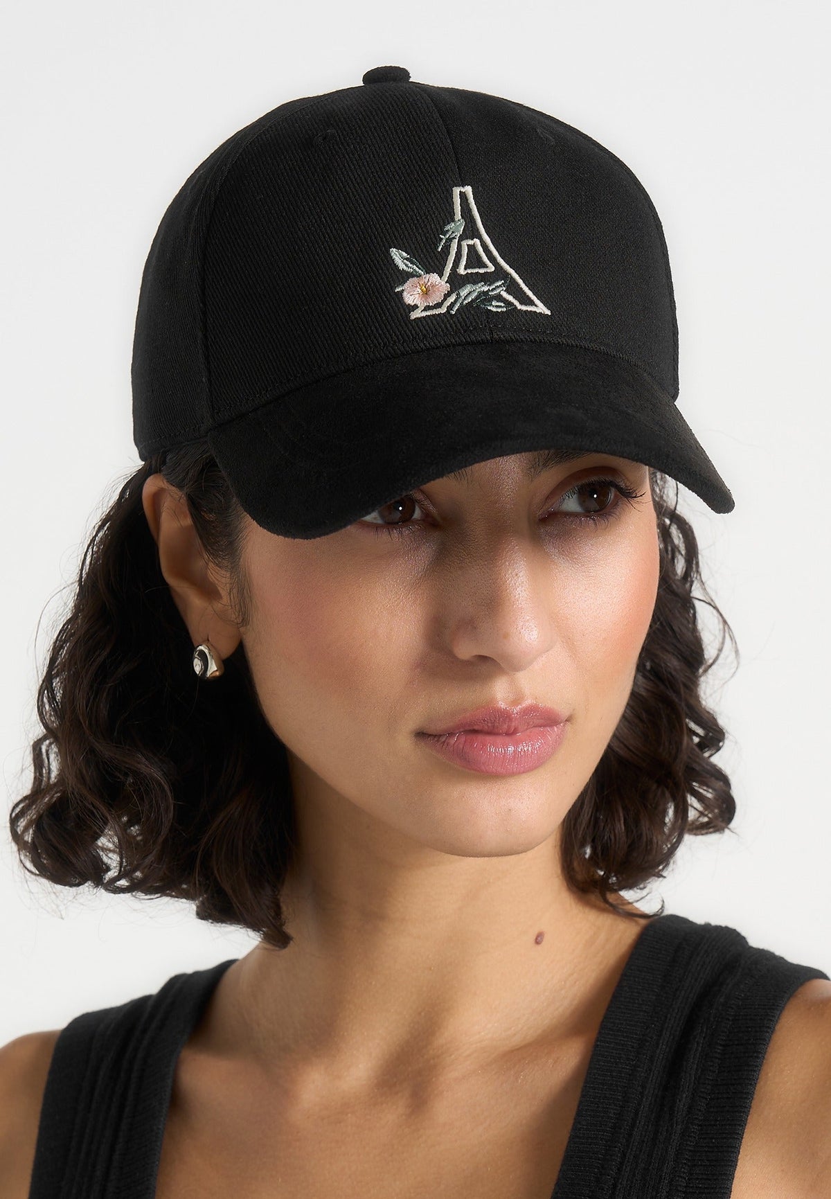 Floral Eiffel Suede Contrast Cap - Black