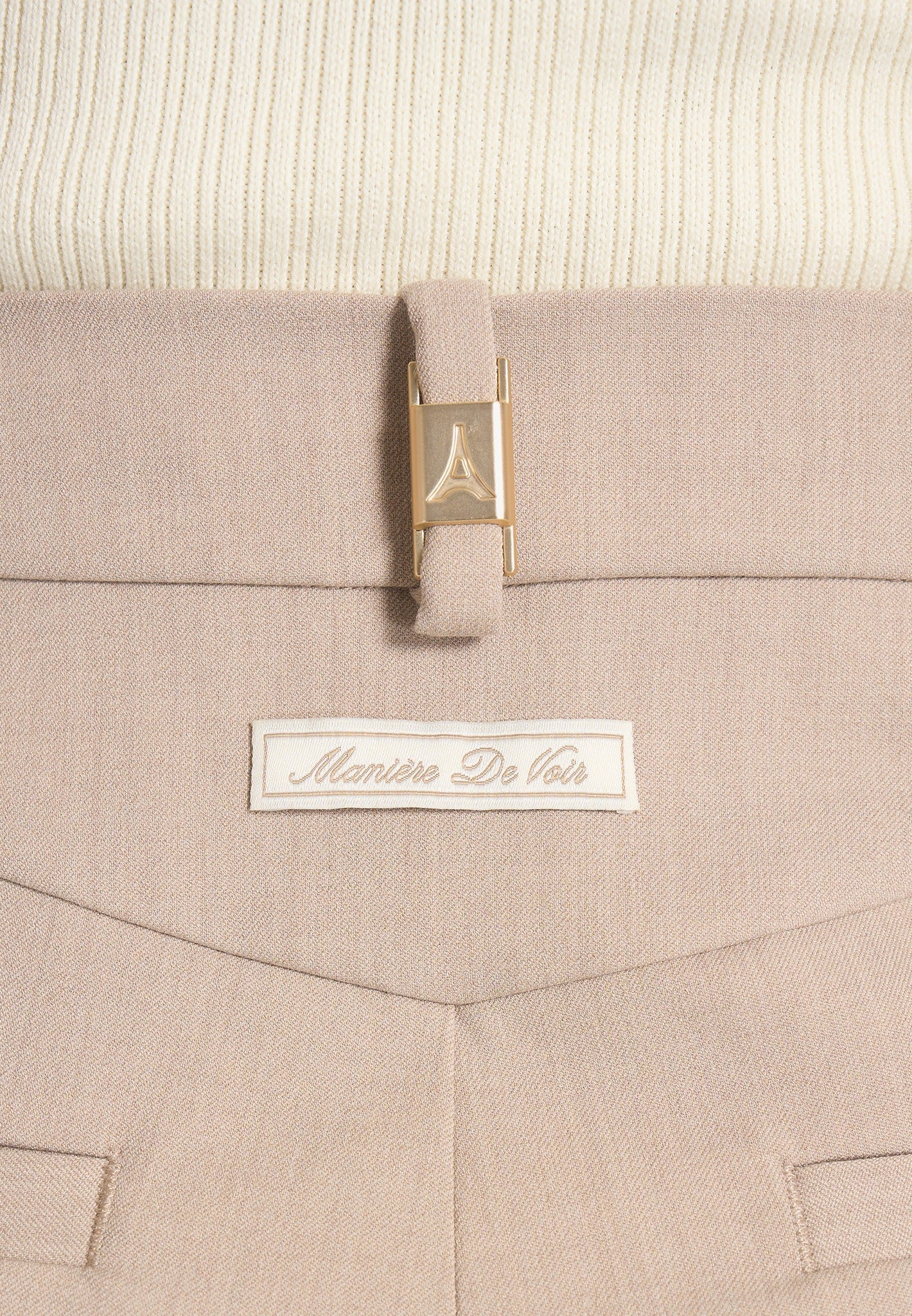 Darlene - Turn Up Detail Tailored Twin Pleat Pants - Beige