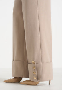 Darlene - Turn Up Detail Tailored Twin Pleat Pants - Beige