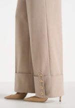 Darlene - Turn Up Detail Tailored Twin Pleat Pants - Beige
