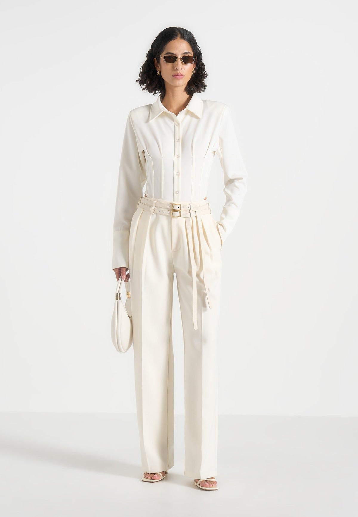 Pascale - Tailored Twin Belt Pants - Off White