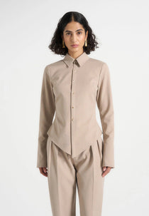 Sonia - Tailored Cinch Shirt - Taupe