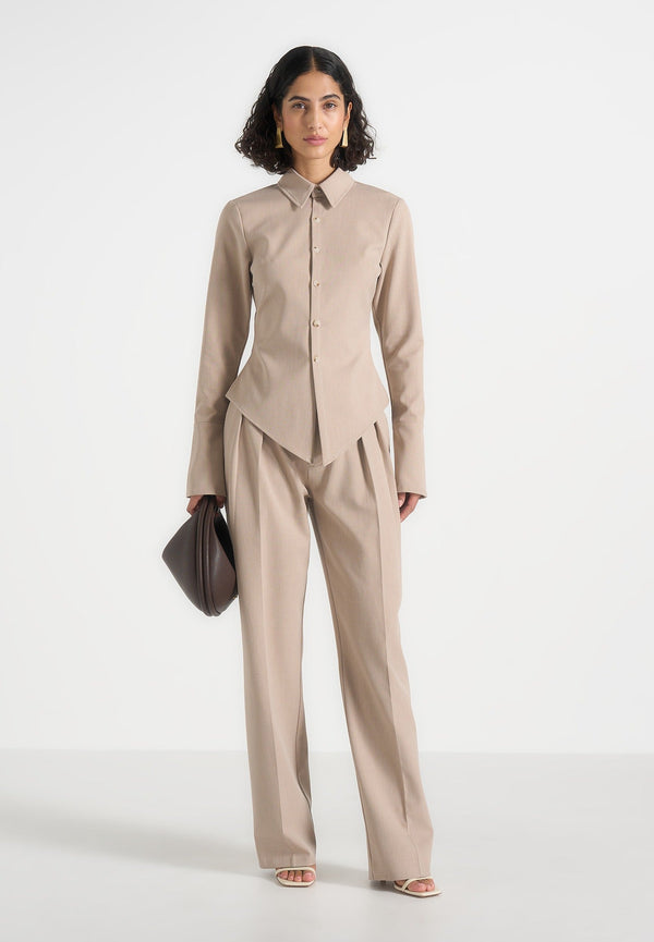 Sonia - Tailored Cinch Shirt - Taupe