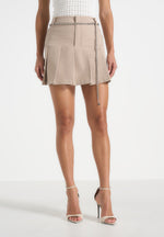Elise - Tailored Pleated Skort With Belt - Taupe