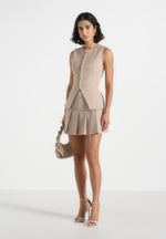 Elise - Tailored Pleated Skort With Belt - Taupe