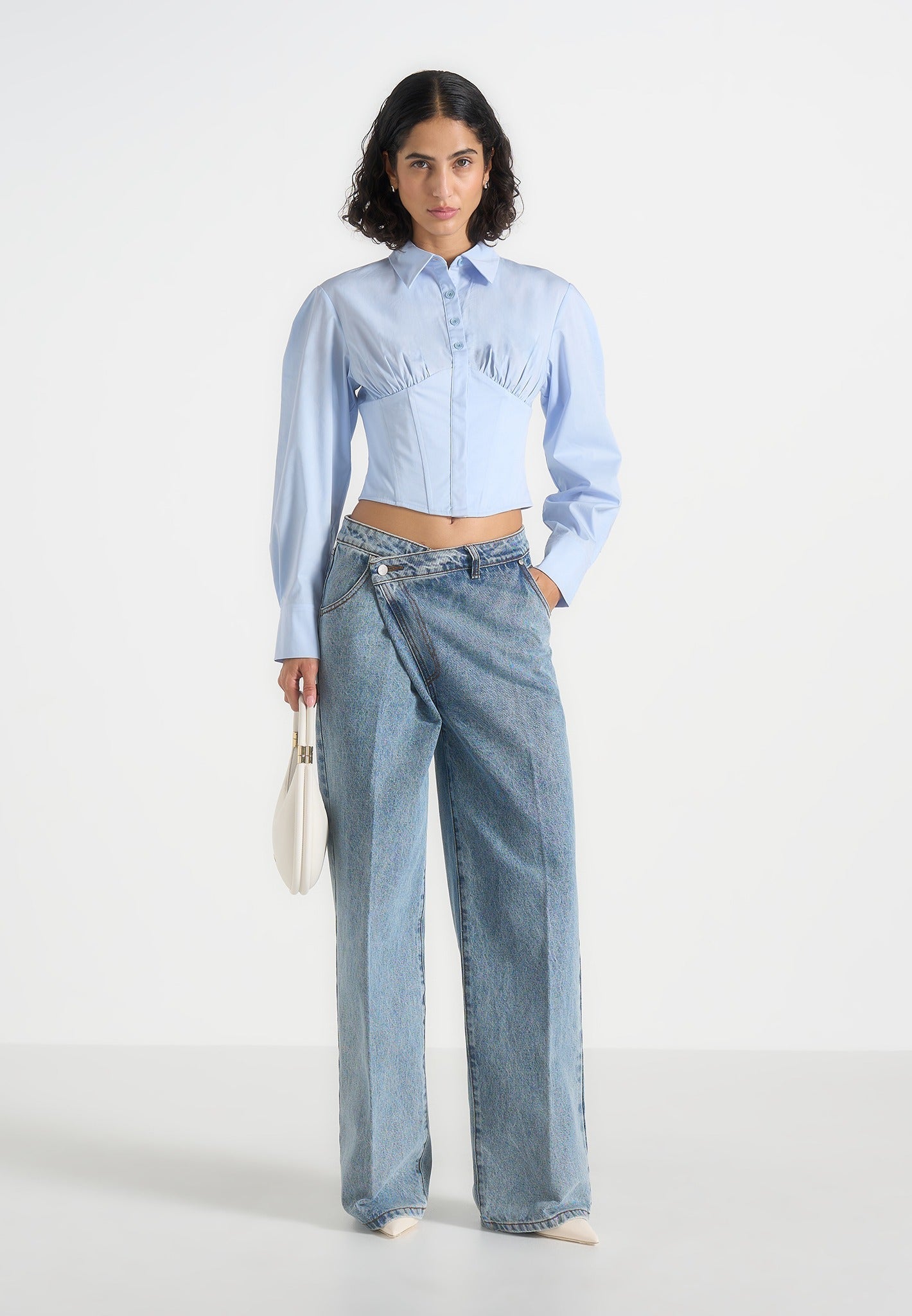 Margot - Corset Cotton Shirt - Pale Blue