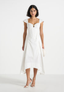Faith - Cap Sleeve Corset Cotton Midi Dress  - White