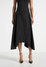 Faith - Cap Sleeve Corset Cotton Midi Dress - Black