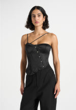 Aurelia - Asymmetric Satin Corset Top - Black