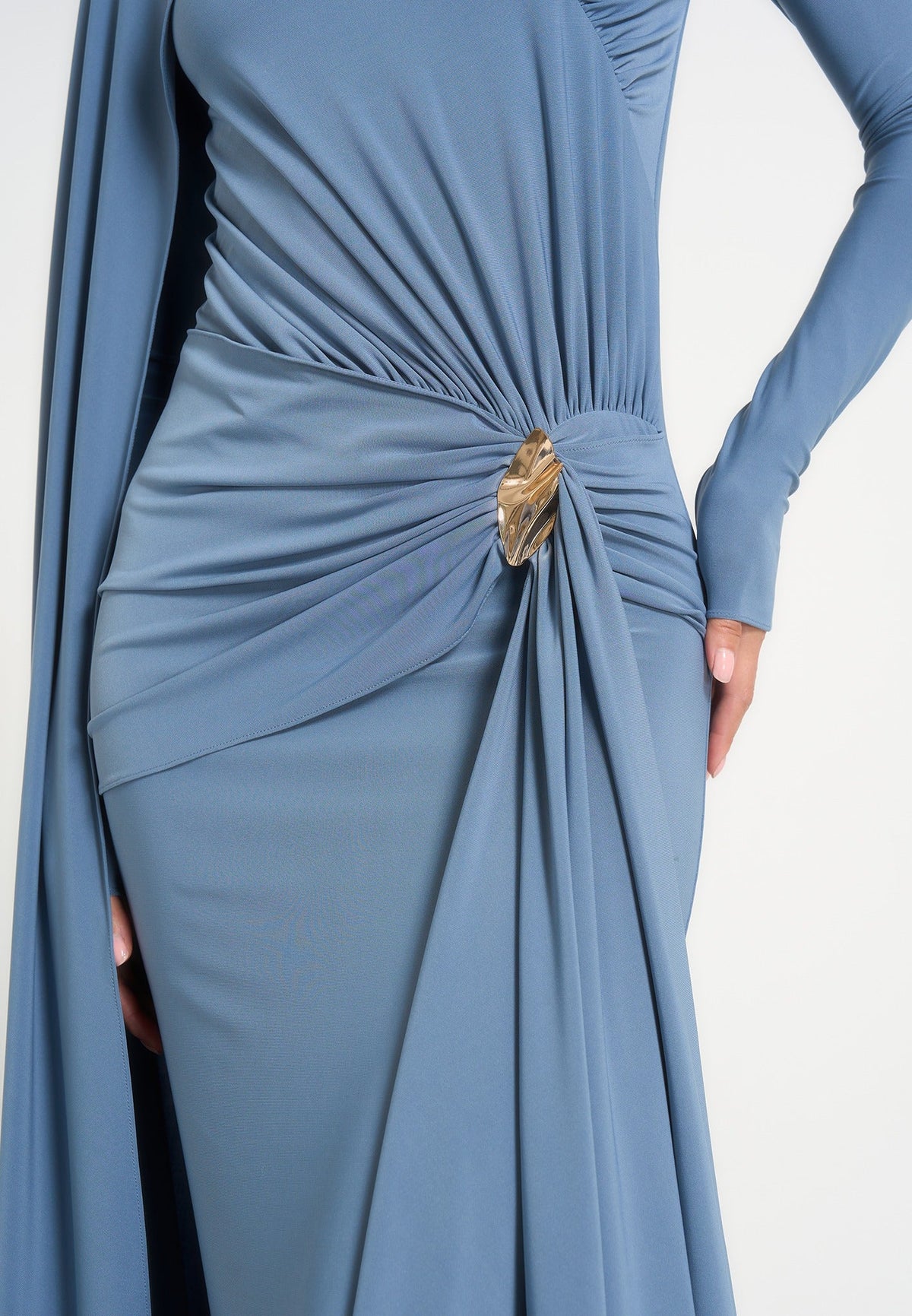 Edena - Asym Ruched Draped Maxi Dress - Blue
