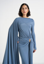 Edena - Asym Ruched Draped Maxi Dress - Blue
