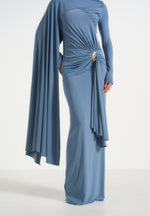 Edena - Asym Ruched Draped Maxi Dress - Blue