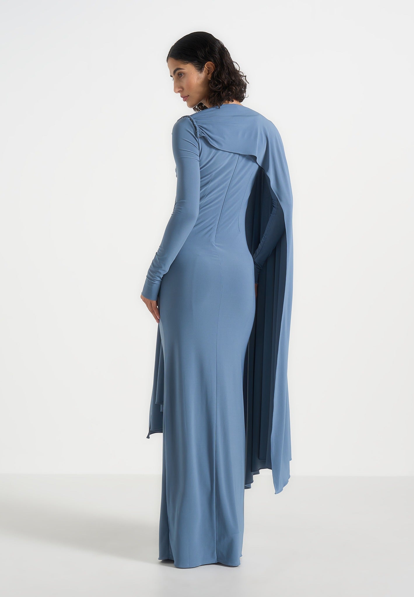 Edena - Asym Ruched Draped Maxi Dress - Blue