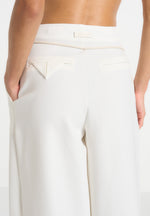 Flora - Box Pleat Wide Leg Belted Pants - White