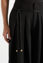 Flora - Box Pleat Wide Leg Belted Pants - Black