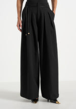 flora-box-pleat-wide-leg-belted-trousers-black