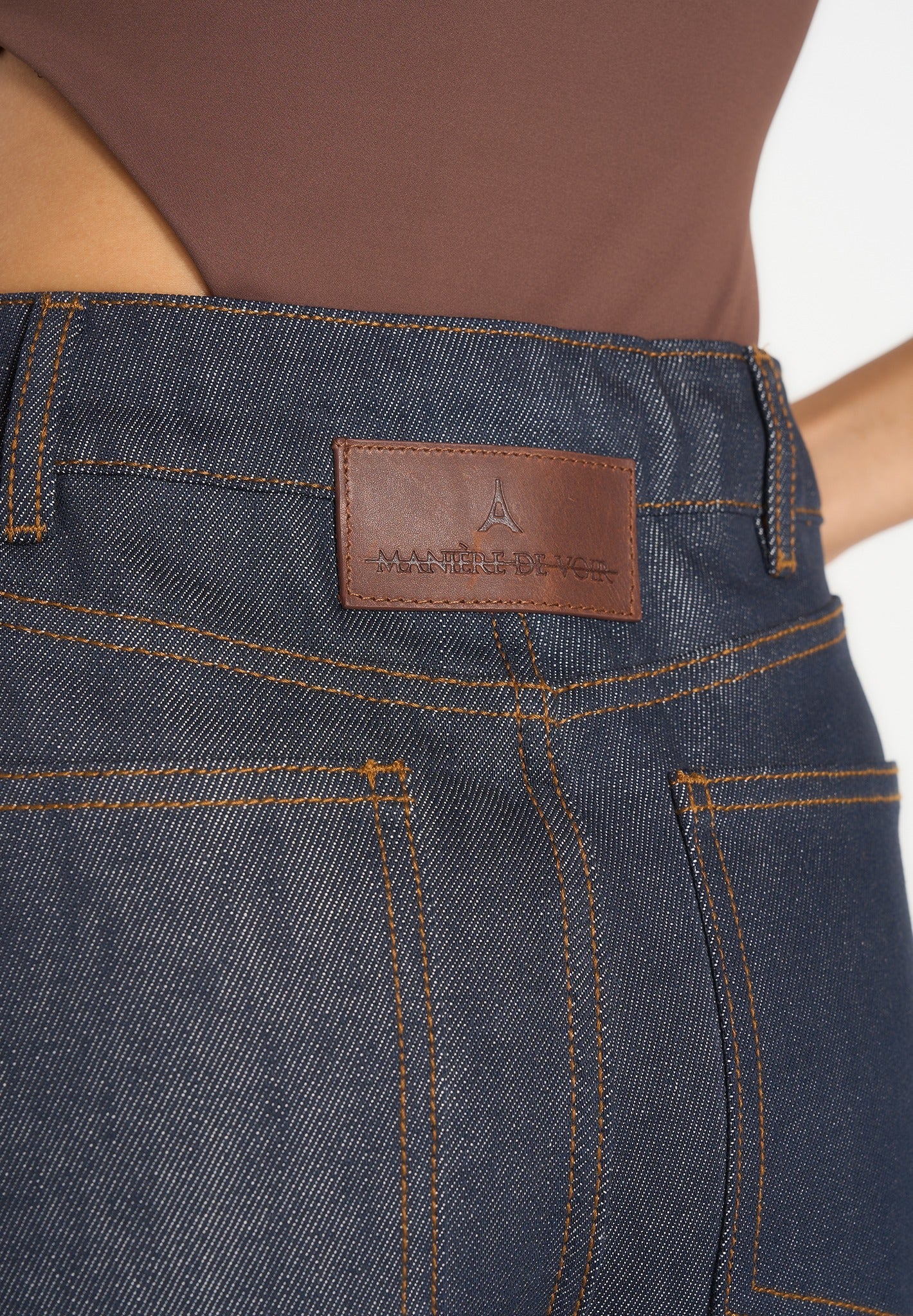 Faye - Wide Leg Denim Jeans With Ties - Indigo